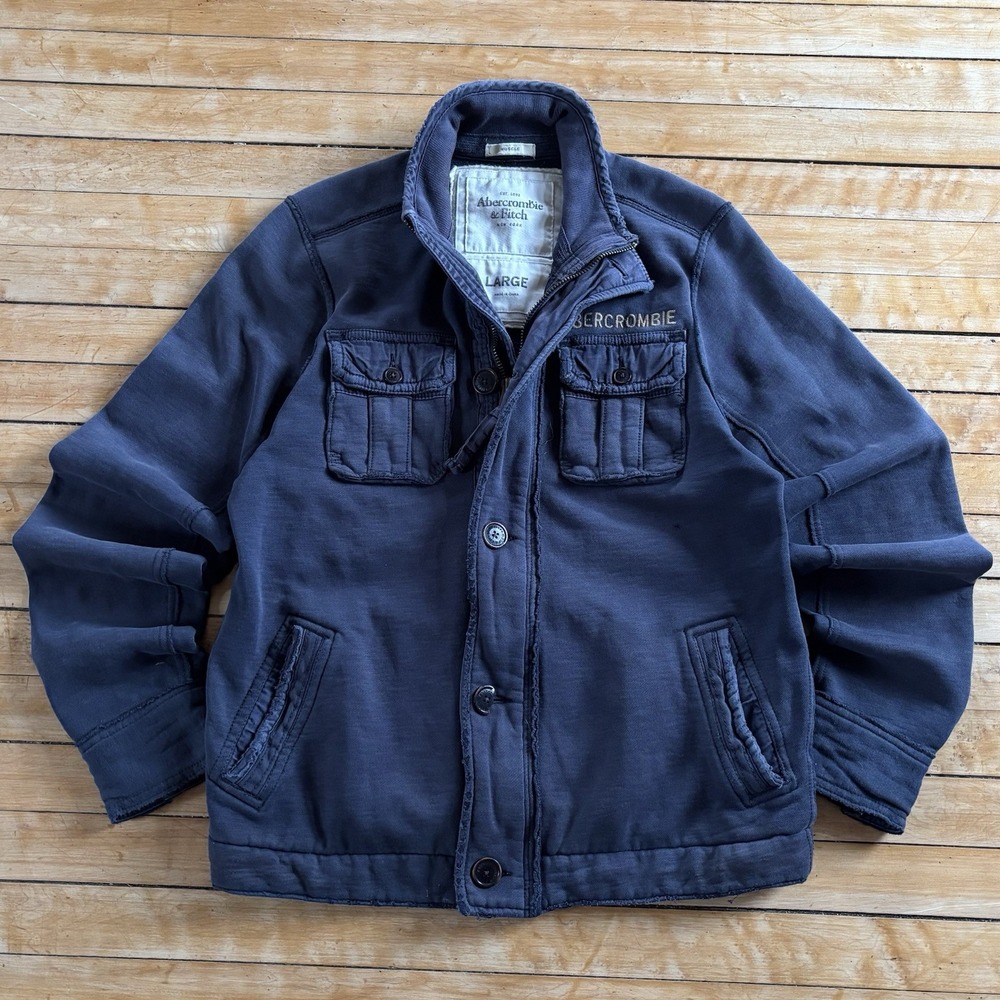 VTG Abercrombie & Fitch Sentinel Military Cargo Jacket Coat Mens L Navy Blue
